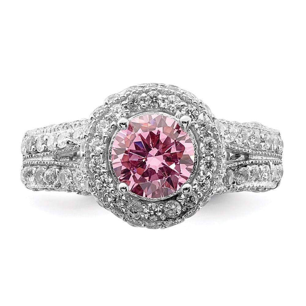 Sterling Silver 10 mm Clear CZ and Pink Heart CZ Ring