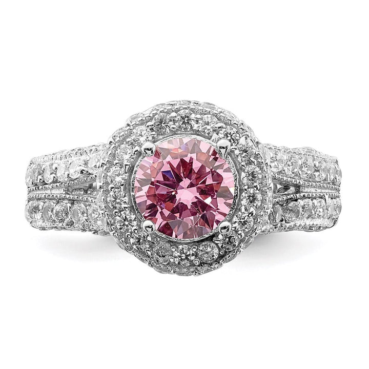 Sterling Silver 10 mm Clear CZ and Pink Heart CZ Ring
