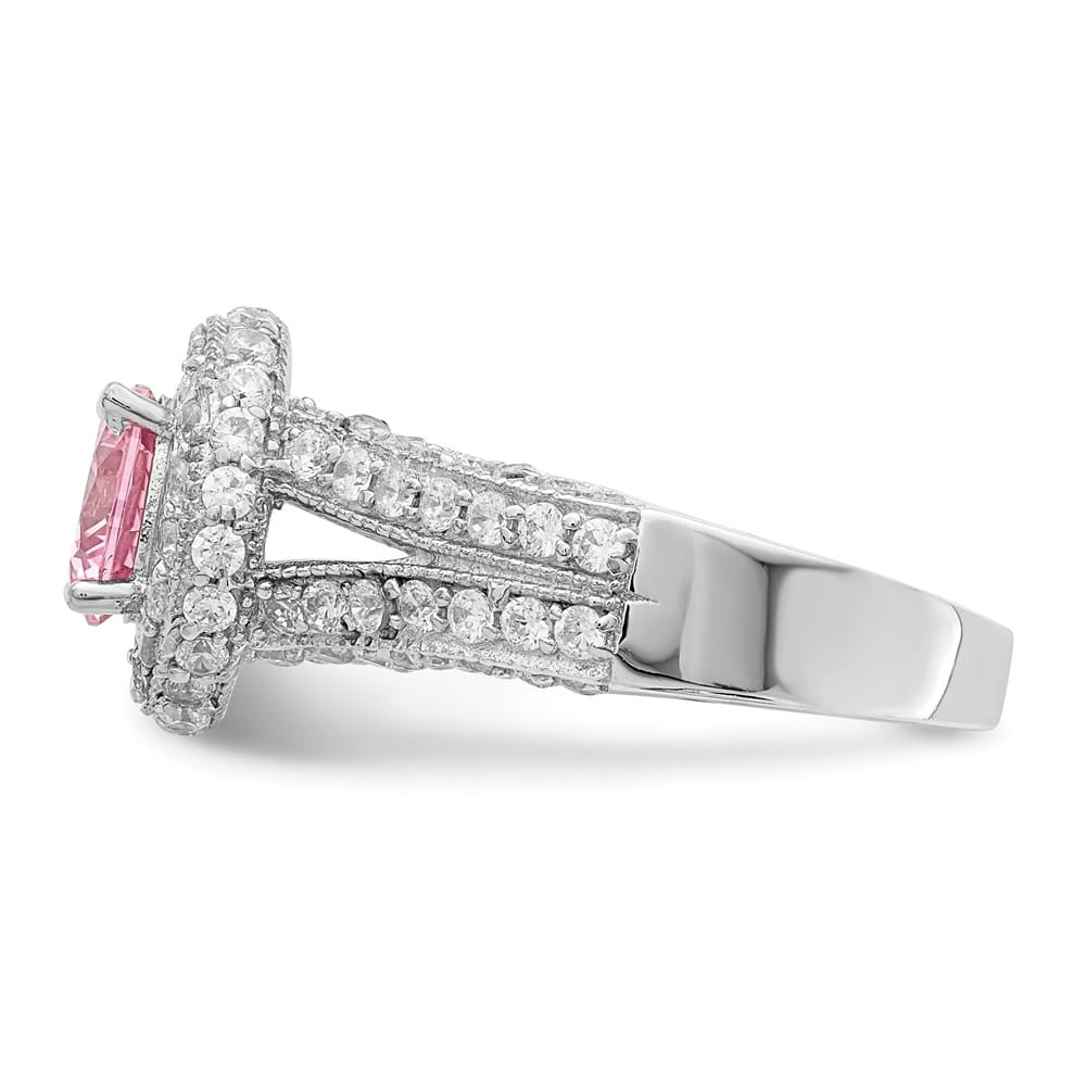 Sterling Silver 10 mm Clear CZ and Pink Heart CZ Ring