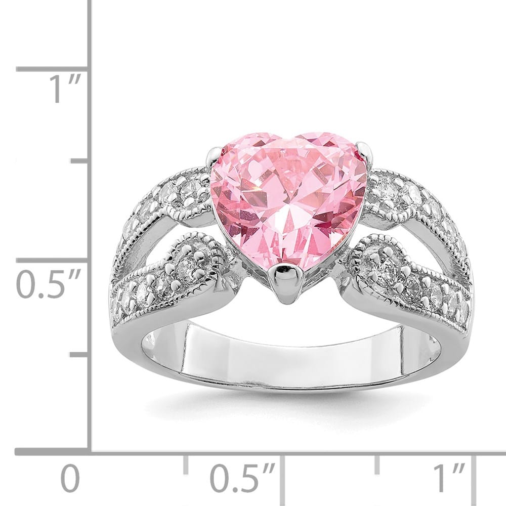 Sterling Silver 10 mm Clear CZ and Pink Heart CZ Ring