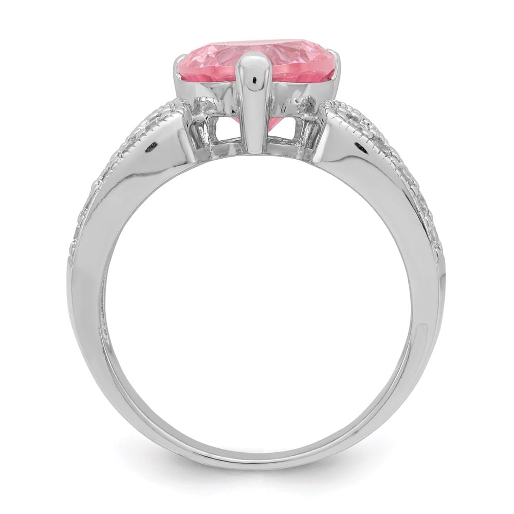 Sterling Silver 10 mm Clear CZ and Pink Heart CZ Ring
