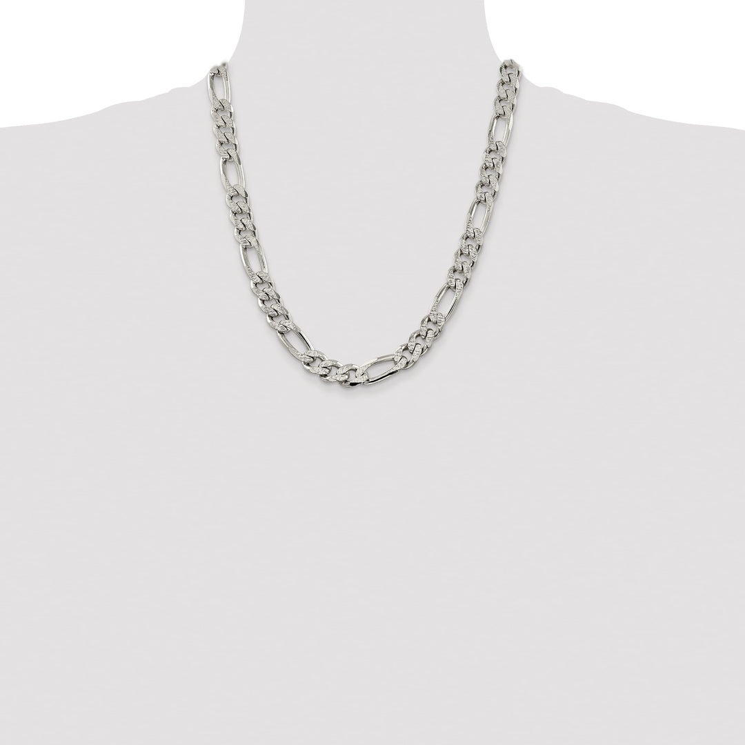 Sterling Silver 11.0mm Pave Flat Figaro Chain