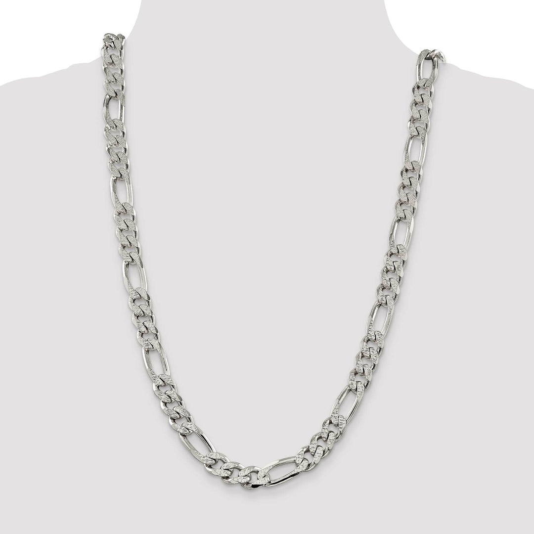 Sterling Silver 11.0mm Pave Flat Figaro Chain