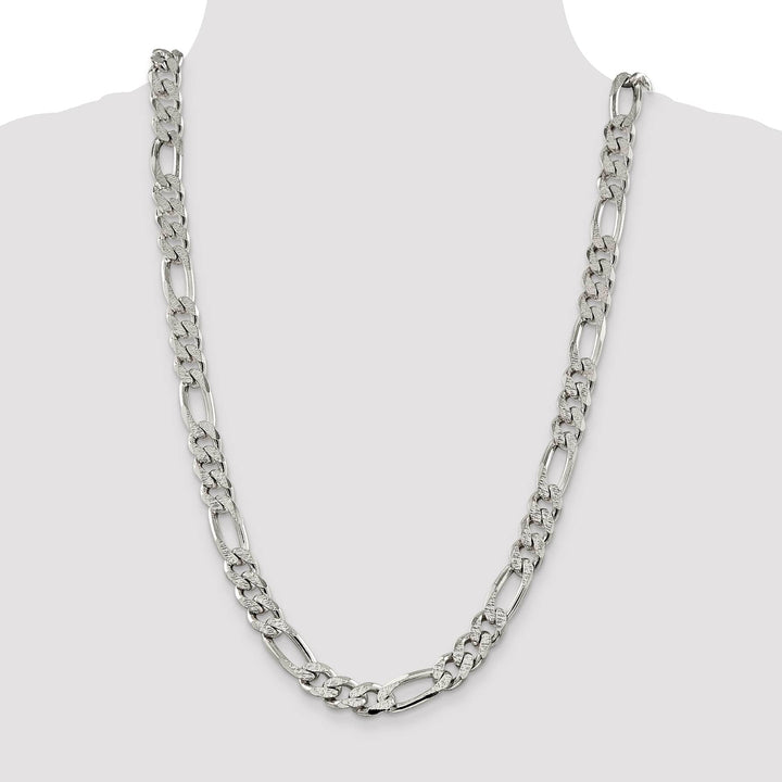 Sterling Silver 11.0mm Pave Flat Figaro Chain