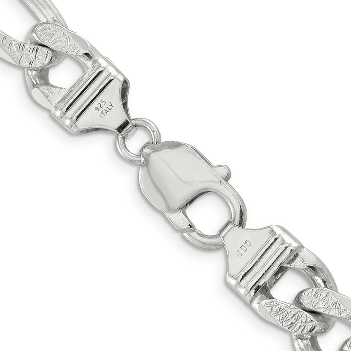 Sterling Silver 11.0mm Pave Flat Figaro Chain