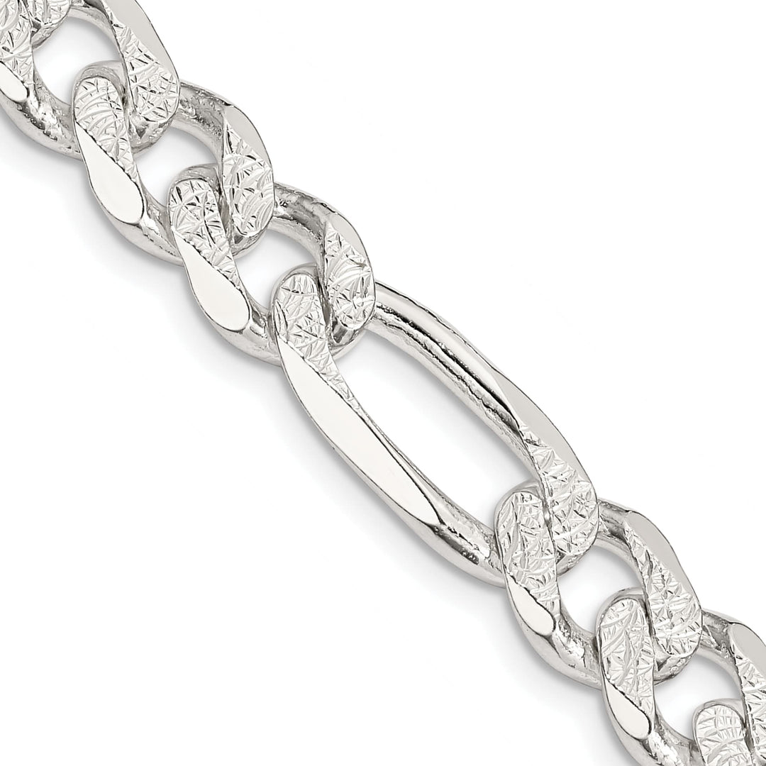 Sterling Silver 11.0mm Pave Flat Figaro Chain