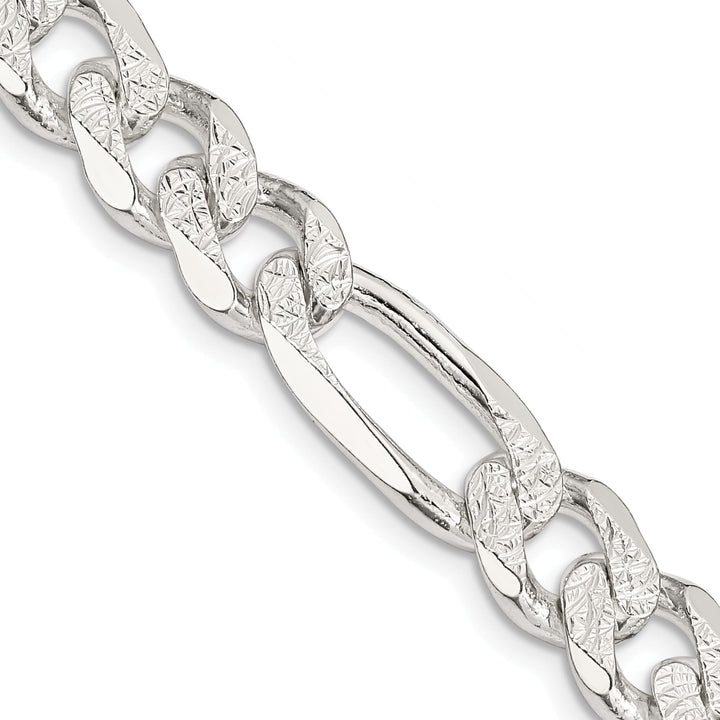 Sterling Silver 11.0mm Pave Flat Figaro Chain