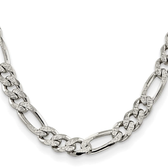 Sterling Silver 11.0mm Pave Flat Figaro Chain