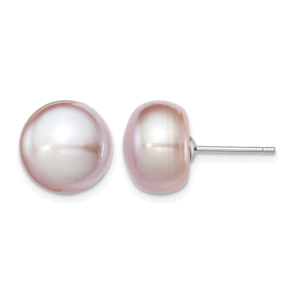 Sterling Silver 11-12mm Purple Button Freshwater Pearl Post Earrings, view 1 of 4