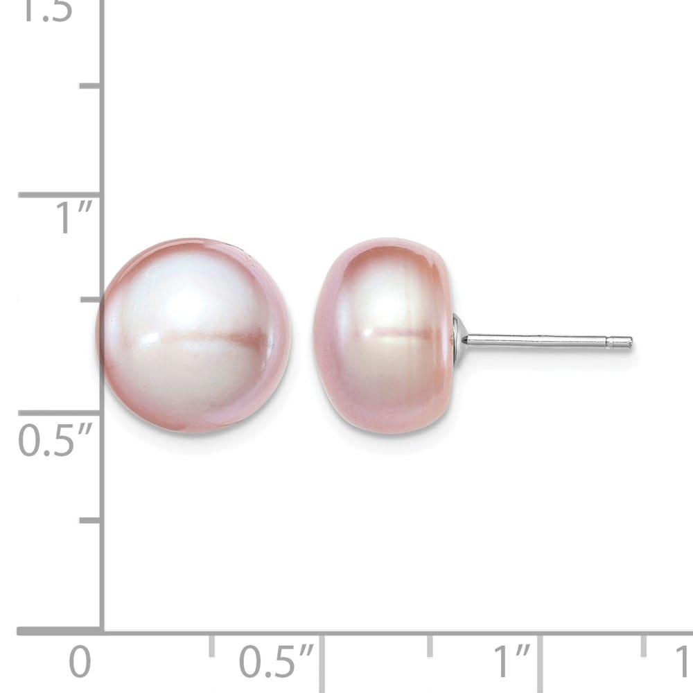 Sterling Silver 11-12mm Purple Button Freshwater Pearl Post Earrings, view 4 of 4