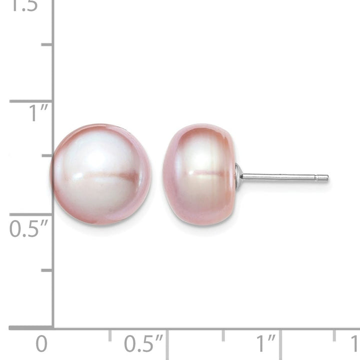 Sterling Silver 11-12mm Purple Button Freshwater Pearl Post Earrings, view 4 of 4