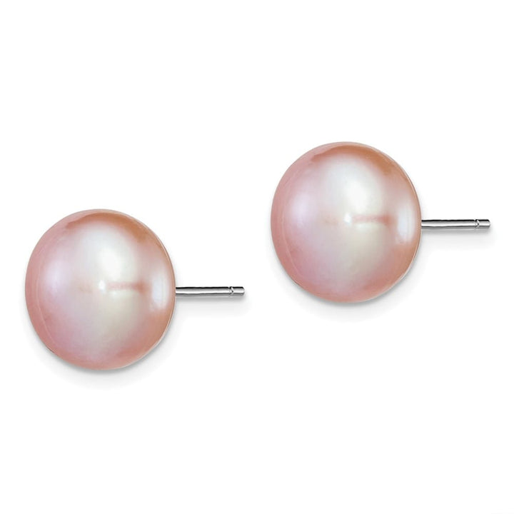 Sterling Silver 11-12mm Purple Button Freshwater Pearl Post Earrings, view 2 of 4