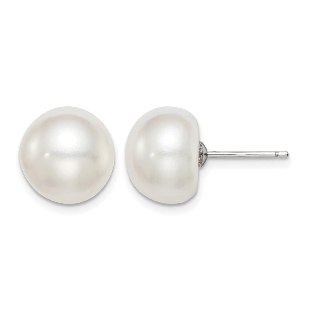 Sterling Silver 11-12mm White Button Freshwater Pearl Post Earrings, view 1 of 4