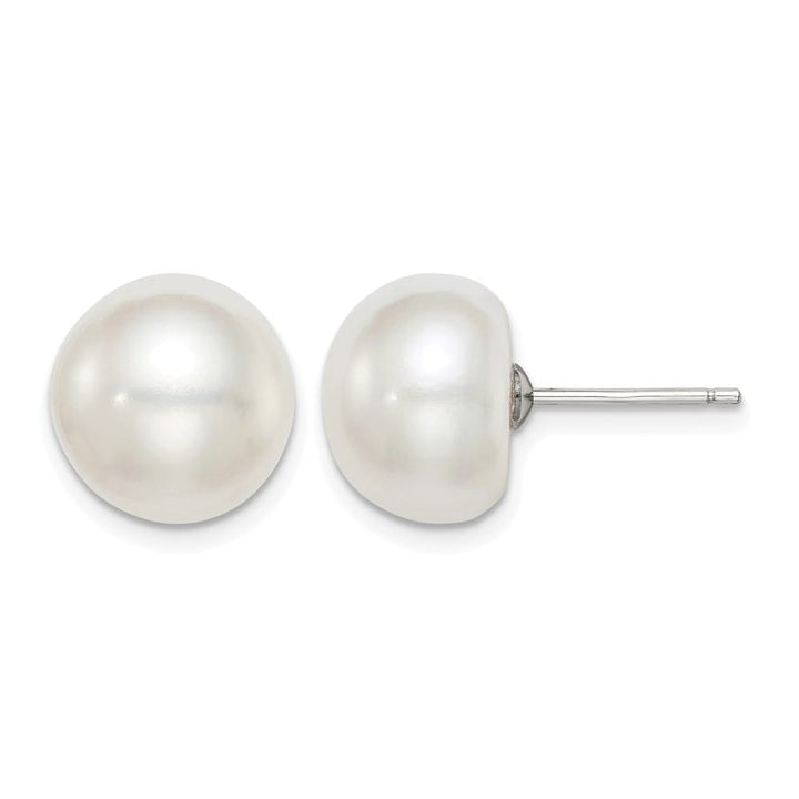 Sterling Silver 11-12mm White Button Freshwater Pearl Post Earrings, view 1 of 4