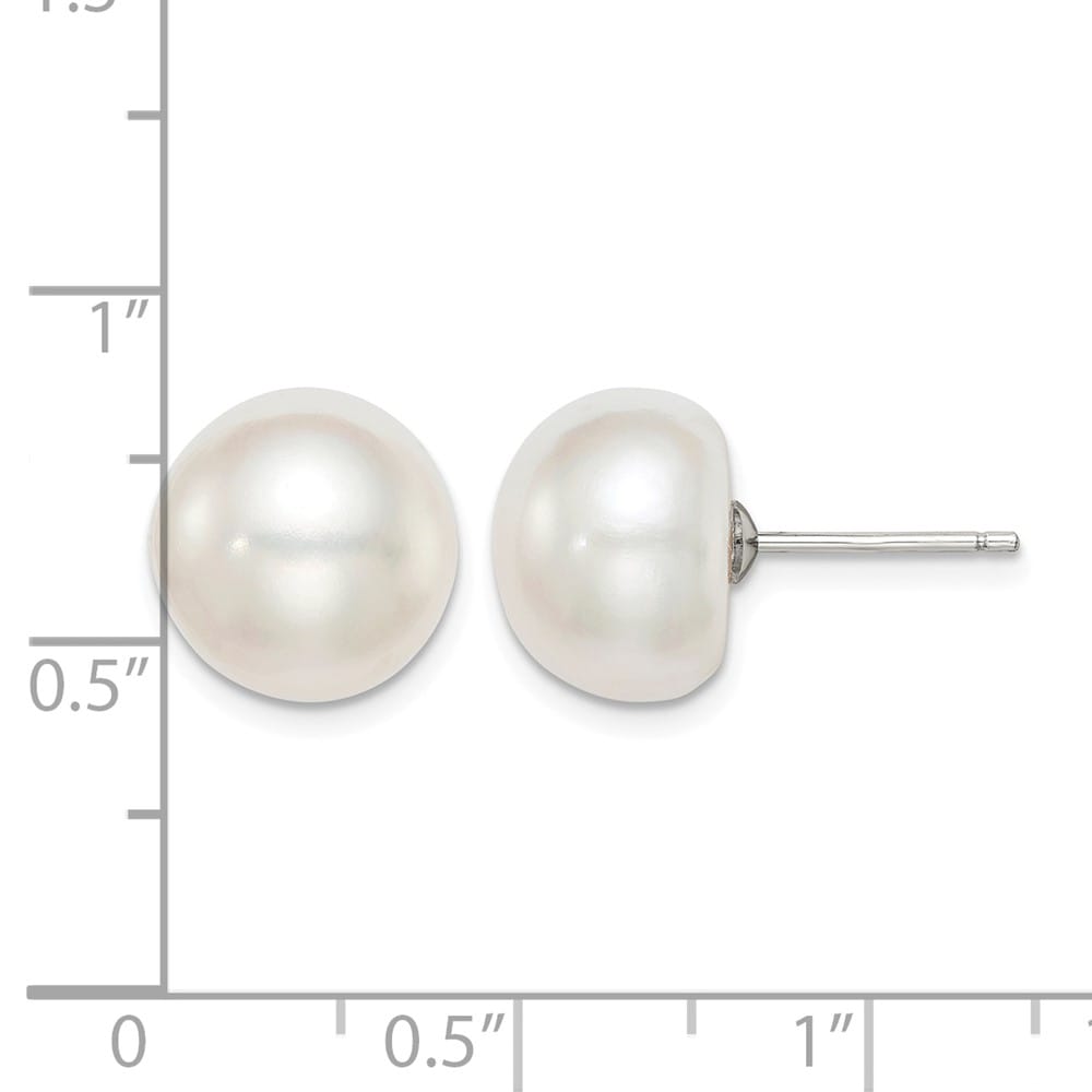 Sterling Silver 11-12mm White Button Freshwater Pearl Post Earrings, view 4 of 4
