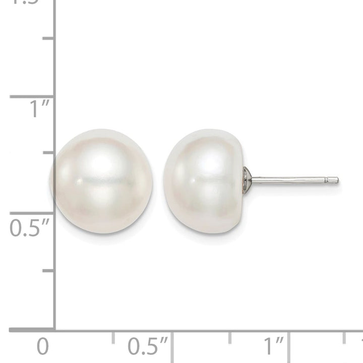 Sterling Silver 11-12mm White Button Freshwater Pearl Post Earrings, view 4 of 4