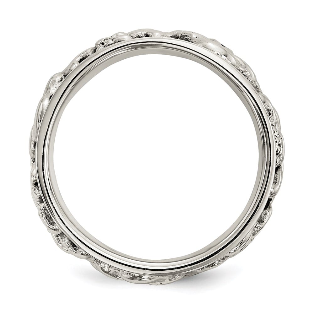 Sterling Silver 11.2 mm Spinning Center Antiqued Skull Men's Ring