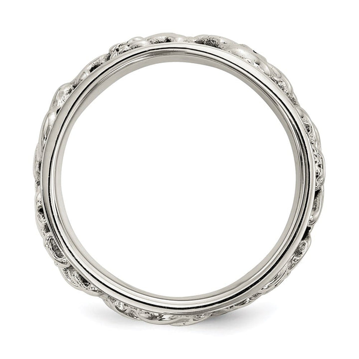 Sterling Silver 11.2 mm Spinning Center Antiqued Skull Men's Ring