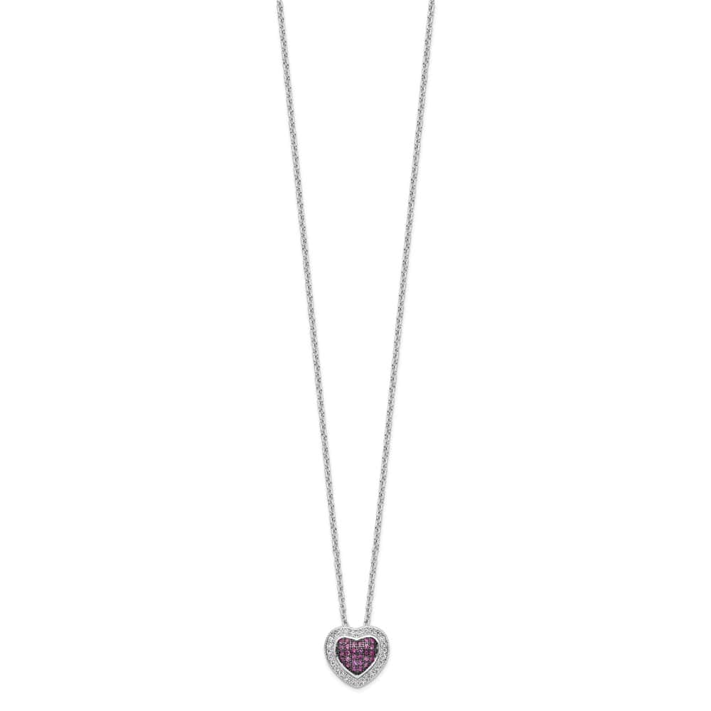 Sterling Silver 112 Stone Red and White CZ Heart 18 inch Necklace