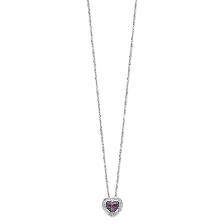 Sterling Silver 112 Stone Red and White CZ Heart 18 inch Necklace
