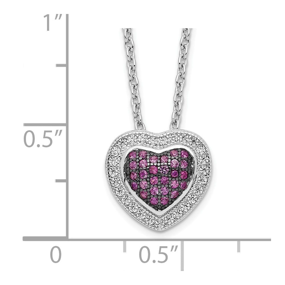 Sterling Silver 112 Stone Red and White CZ Heart 18 inch Necklace