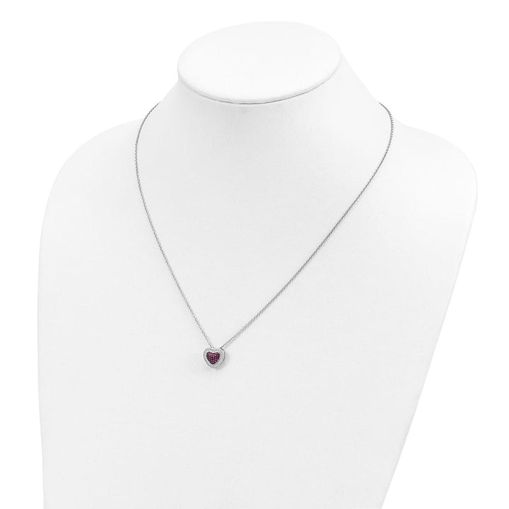 Sterling Silver 112 Stone Red and White CZ Heart 18 inch Necklace