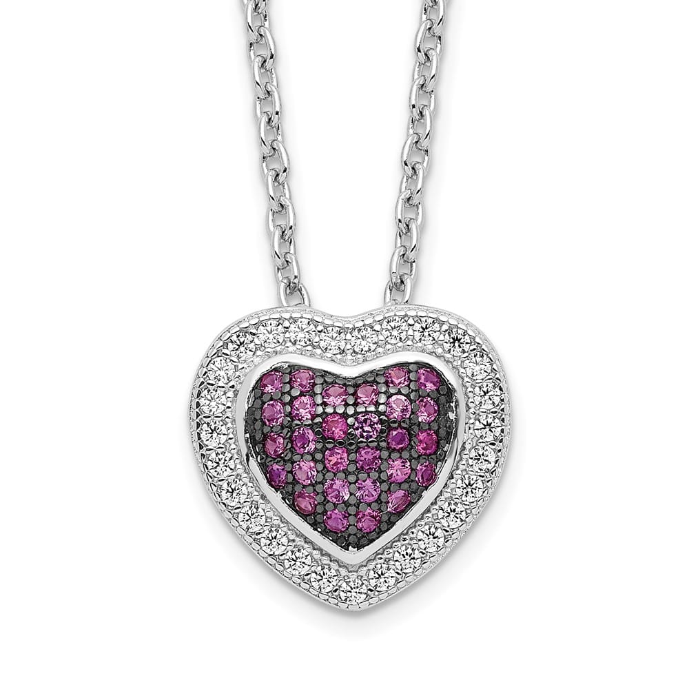 Sterling Silver 112 Stone Red and White CZ Heart 18 inch Necklace