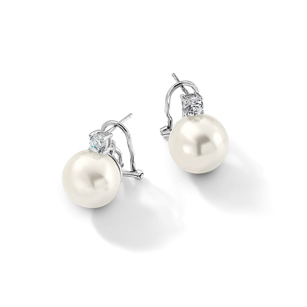 Sterling Silver 12-13mm White and Clear CZ Omega Back Post Earrings, view 5 of 5