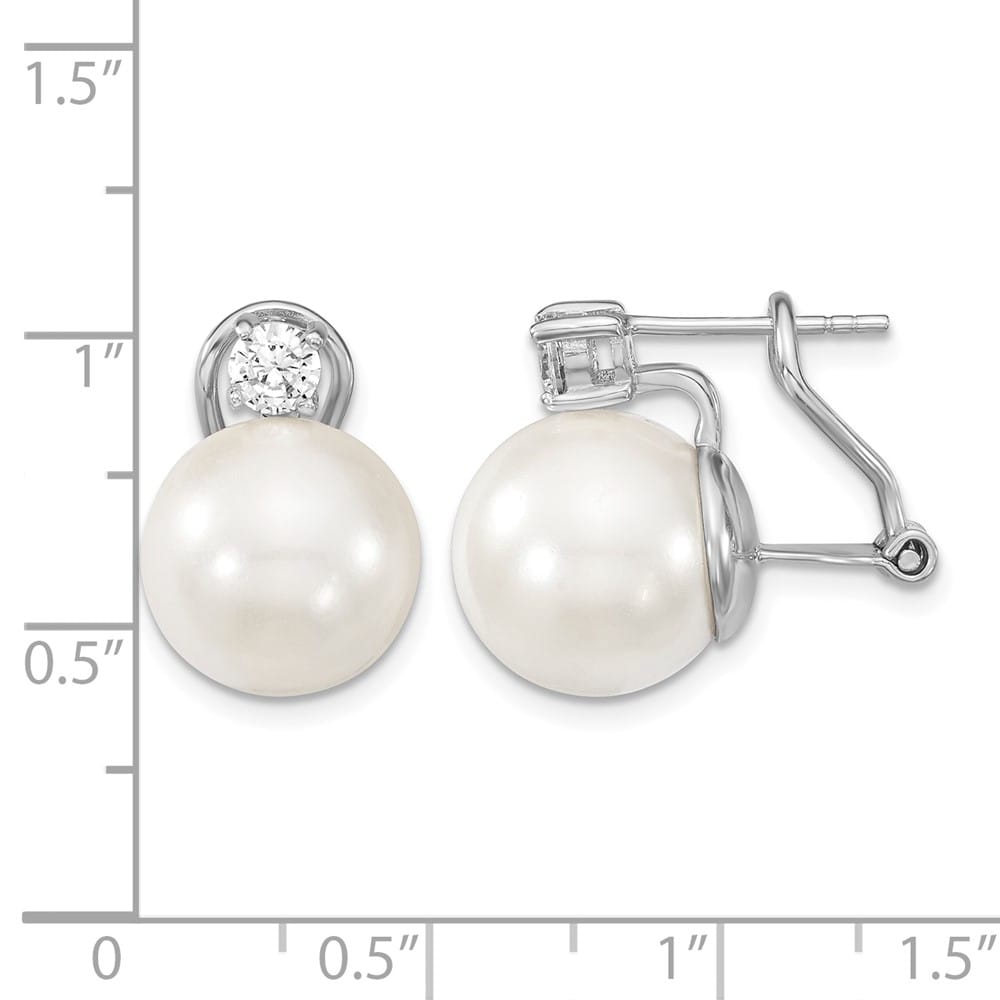 Sterling Silver 12-13mm White and Clear CZ Omega Back Post Earrings, view 4 of 5