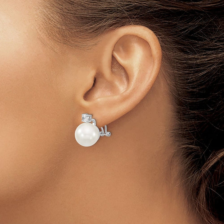 Sterling Silver 12-13mm White and Clear CZ Omega Back Post Earrings, view 3 of 5