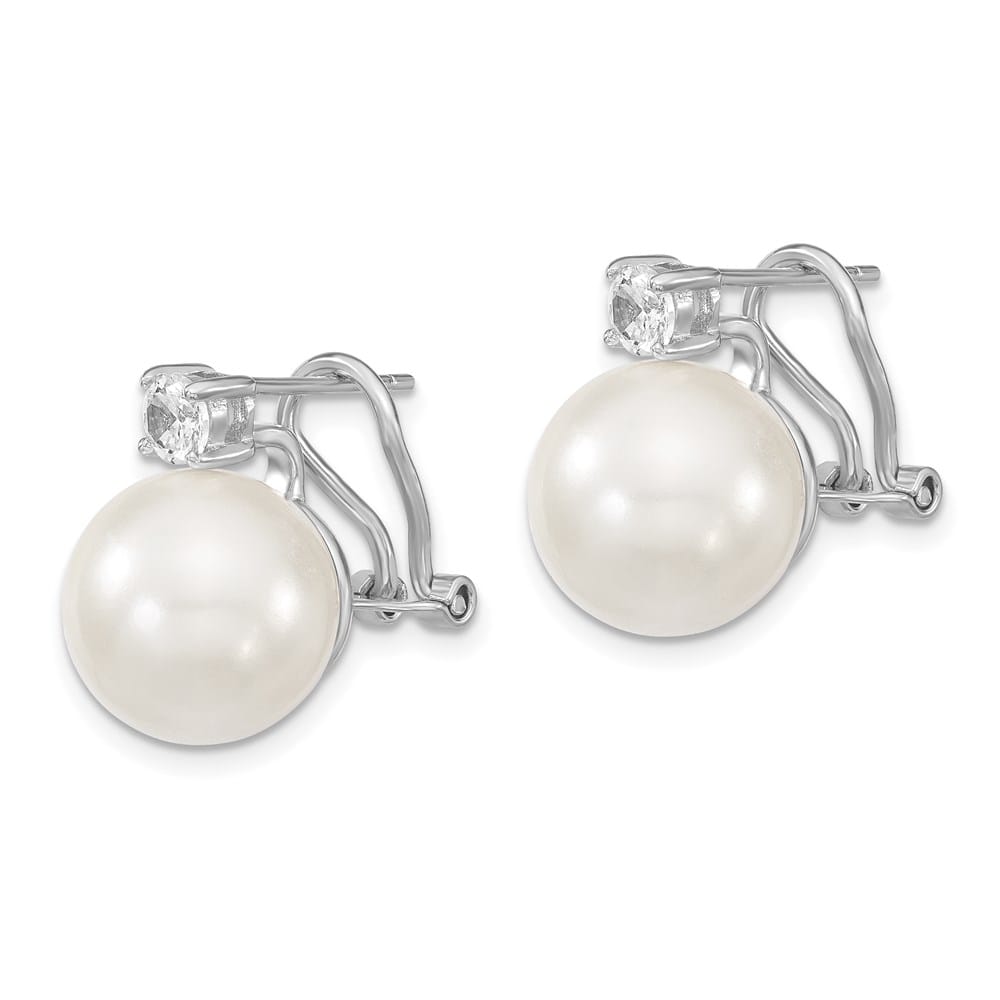 Sterling Silver 12-13mm White and Clear CZ Omega Back Post Earrings, view 2 of 5