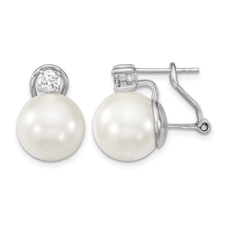 Sterling Silver 12-13mm White and Clear CZ Omega Back Post Earrings, view 1 of 5