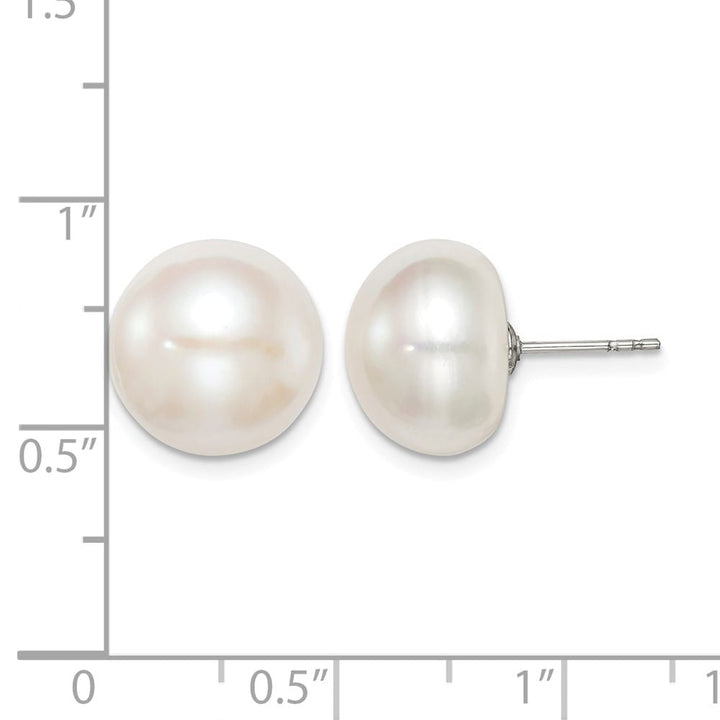 Sterling Silver 12-13mm White Button Freshwater Pearl Post Earrings, view 4 of 4
