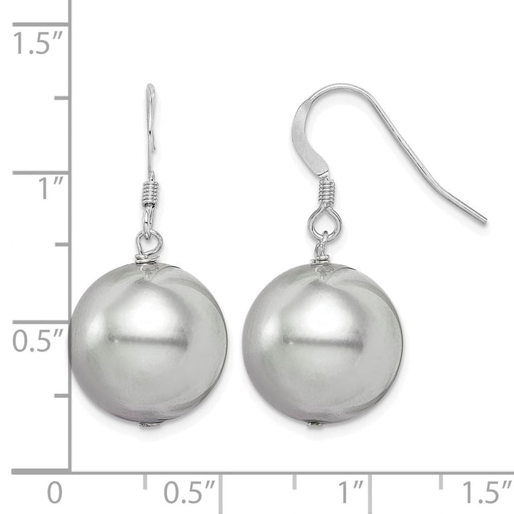 Sterling Silver 14-15mm Gray Round Shell Pearl Dangle Earrings, view 4 of 4