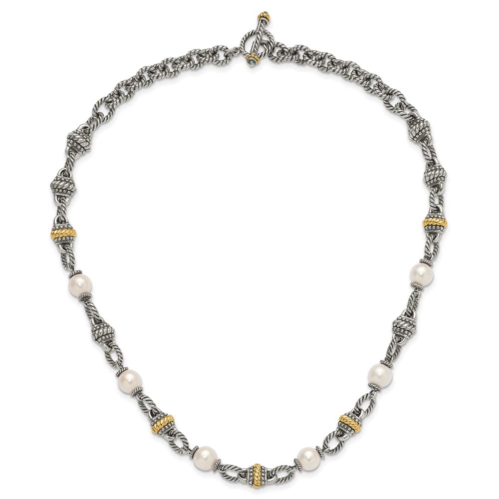Sterling Silver 14K Accent 8mm Cultured Pearl 18 inch Necklace