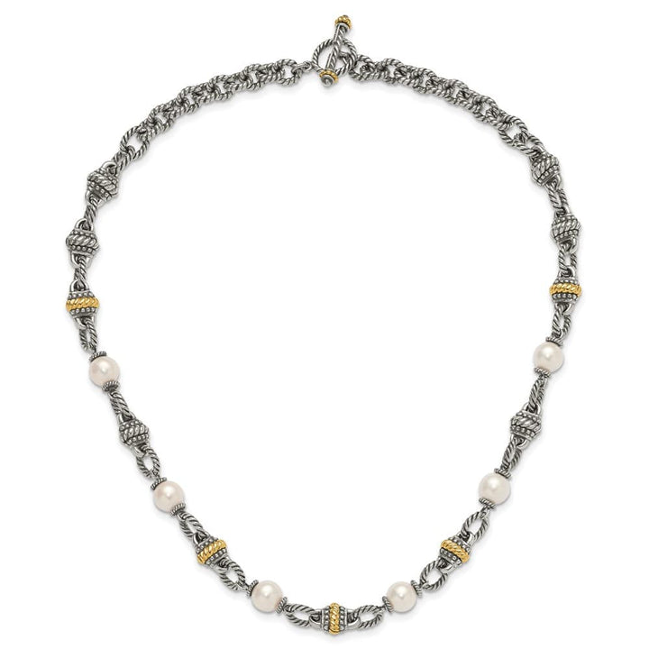 Sterling Silver 14K Accent 8mm Cultured Pearl 18 inch Necklace