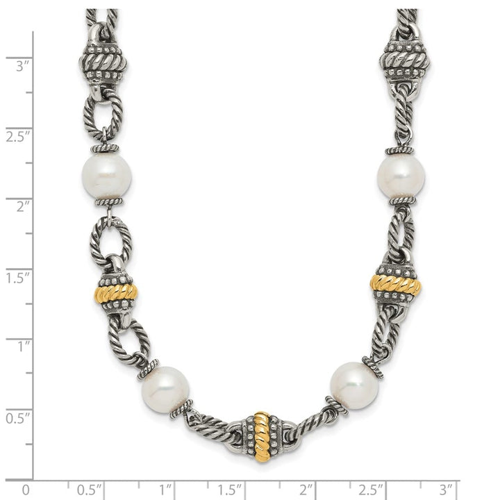 Sterling Silver 14K Accent 8mm Cultured Pearl 18 inch Necklace