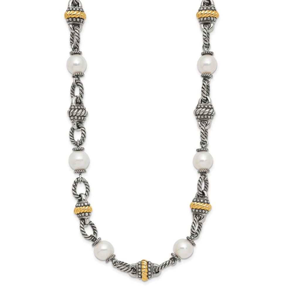 Sterling Silver 14K Accent 8mm Cultured Pearl 18 inch Necklace