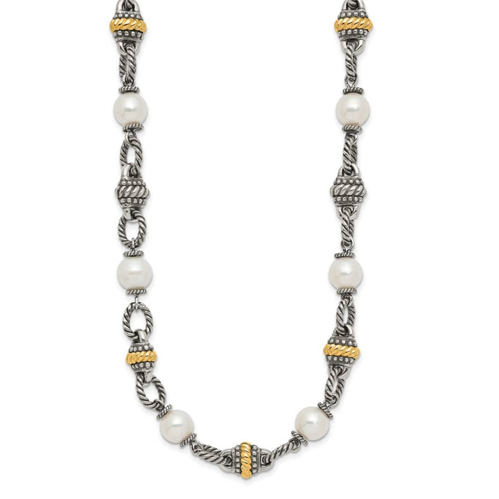Sterling Silver 14K Accent 8mm Cultured Pearl 18 inch Necklace