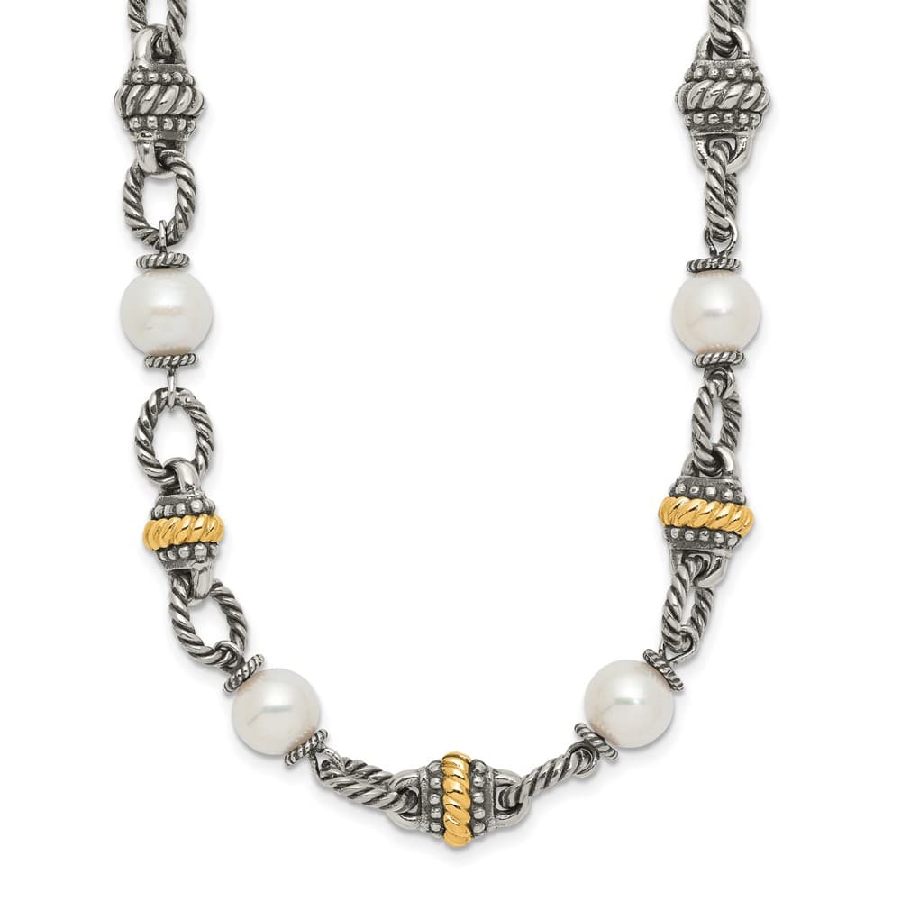 Sterling Silver 14K Accent 8mm Cultured Pearl 18 inch Necklace