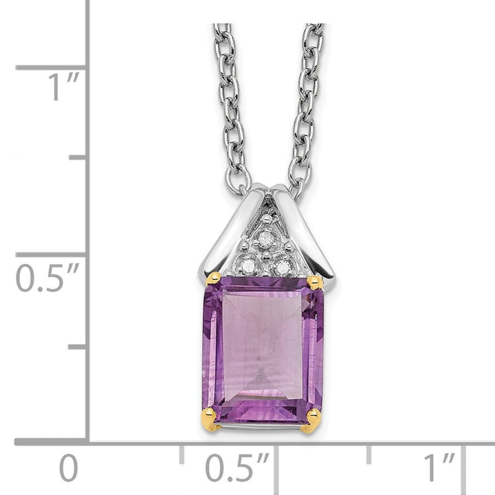 Sterling Silver 14k Accent Amethyst and Diamond 20 inch Necklace