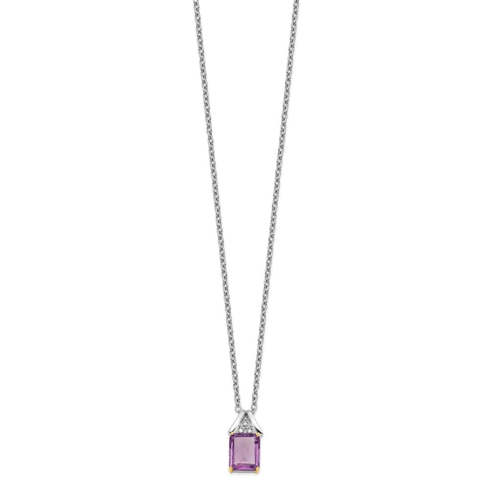 Sterling Silver 14k Accent Amethyst and Diamond 20 inch Necklace