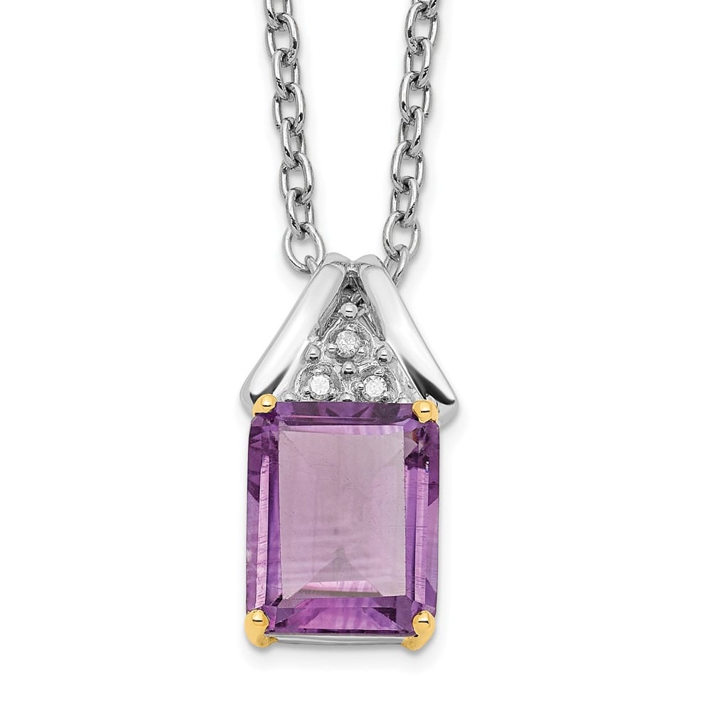 Sterling Silver 14k Accent Amethyst and Diamond 20 inch Necklace