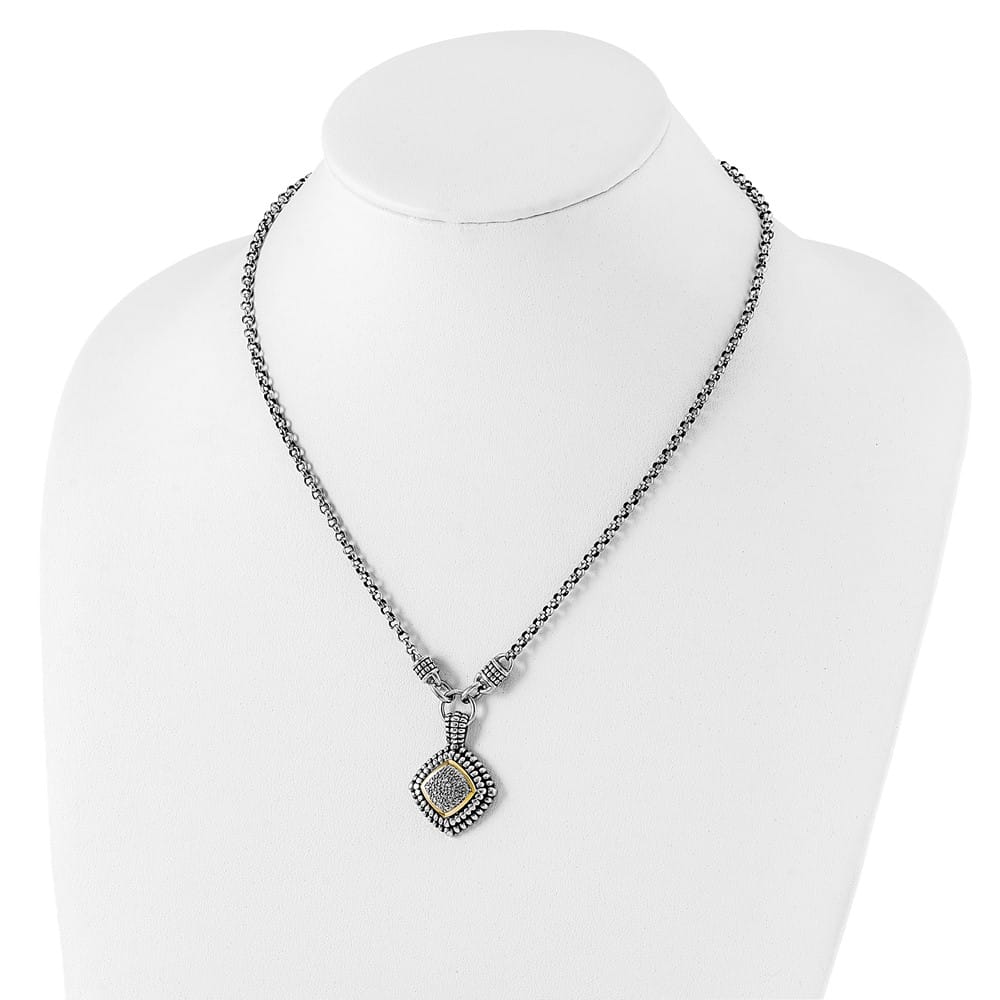 Sterling Silver 14k Accent Antiqued Diamond 17 inch Necklace