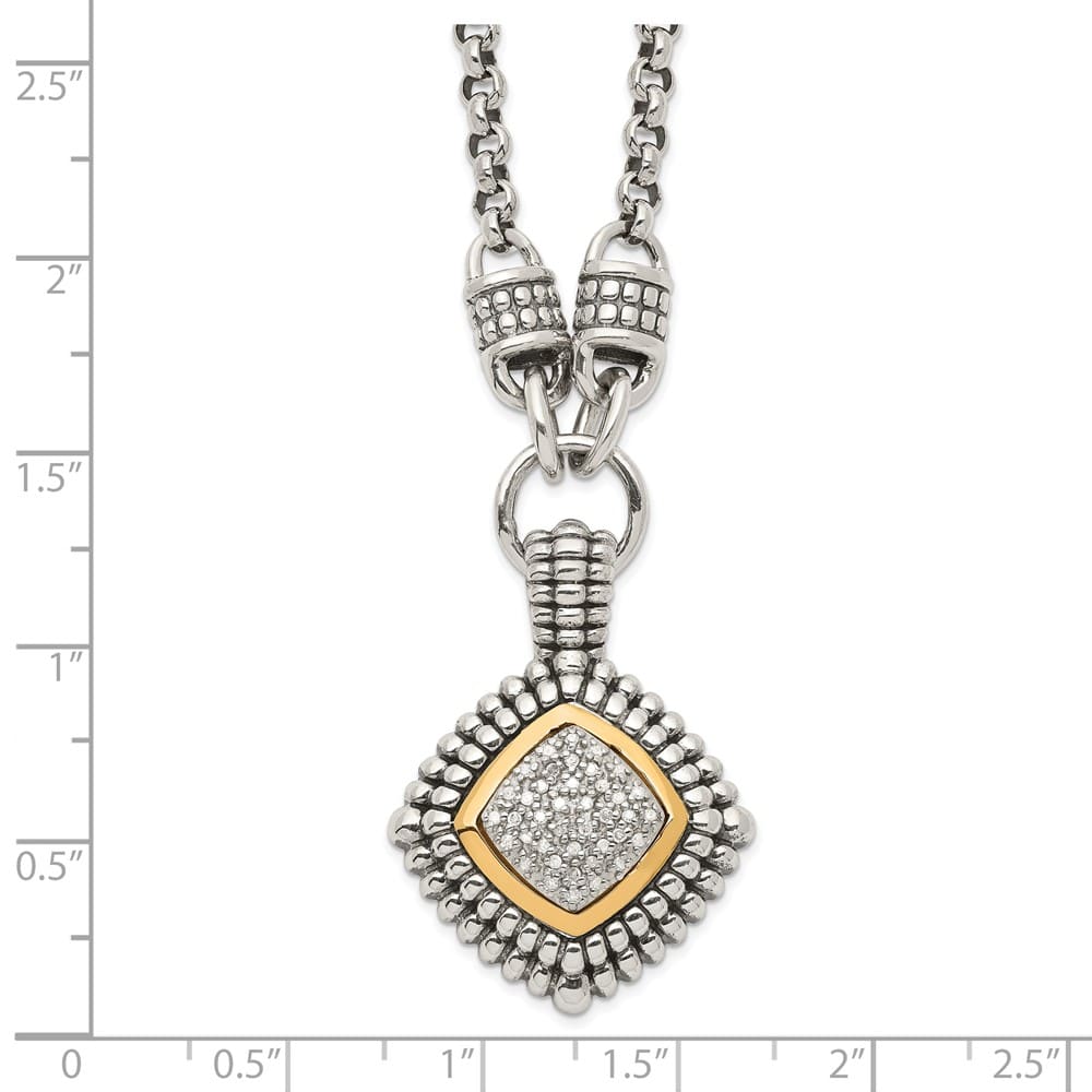 Sterling Silver 14k Accent Antiqued Diamond 17 inch Necklace