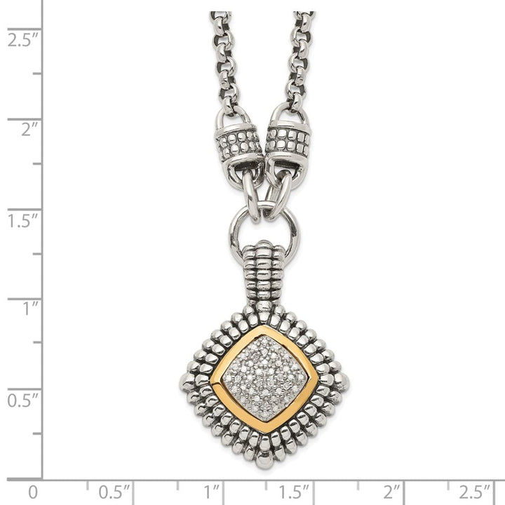 Sterling Silver 14k Accent Antiqued Diamond 17 inch Necklace