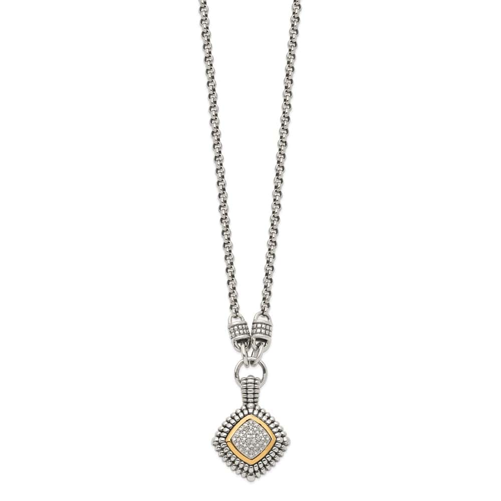 Sterling Silver 14k Accent Antiqued Diamond 17 inch Necklace