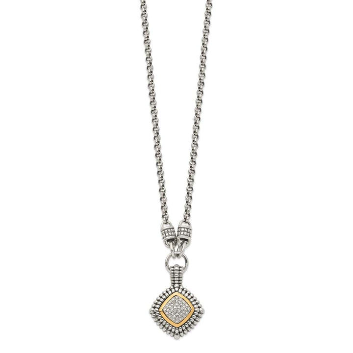 Sterling Silver 14k Accent Antiqued Diamond 17 inch Necklace
