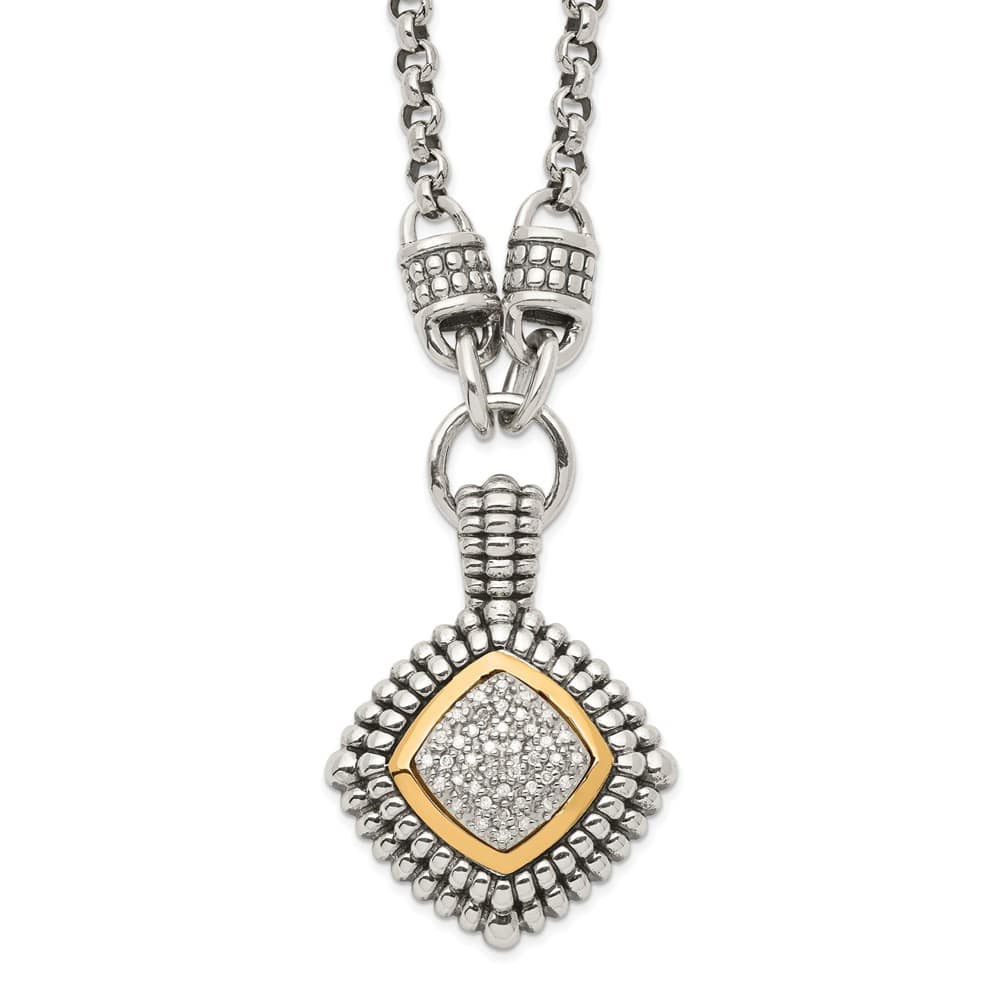Sterling Silver 14k Accent Antiqued Diamond 17 inch Necklace