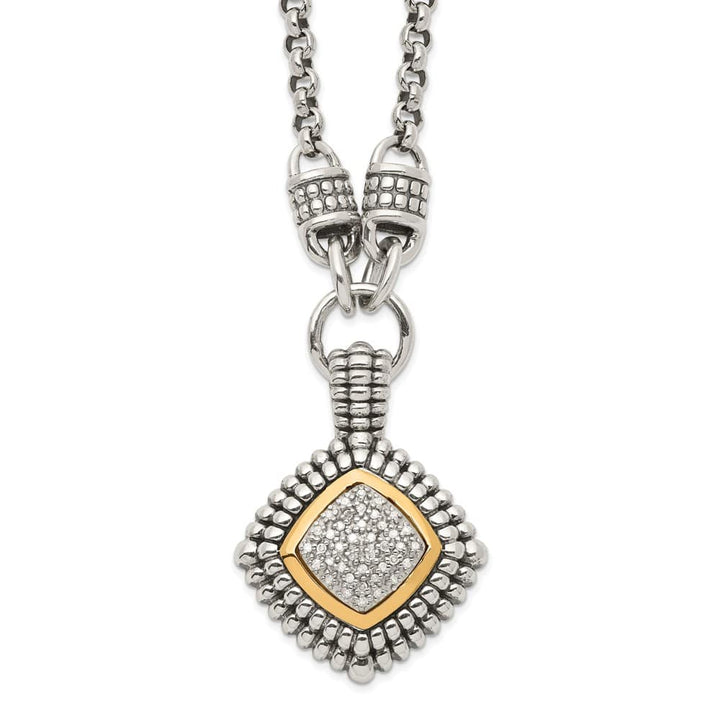 Sterling Silver 14k Accent Antiqued Diamond 17 inch Necklace